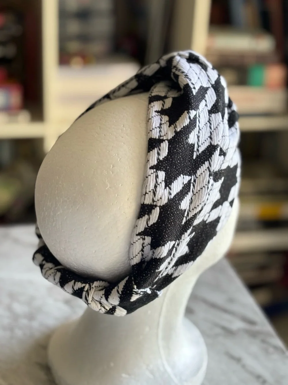 EUC MAISON MICHEL PARIS Black & White Patterned Turban Headwrap O/S